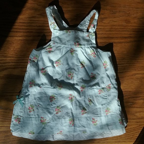 Cottagecore Striped & Floral Overall Pinafore Dress Size 18 month Easter